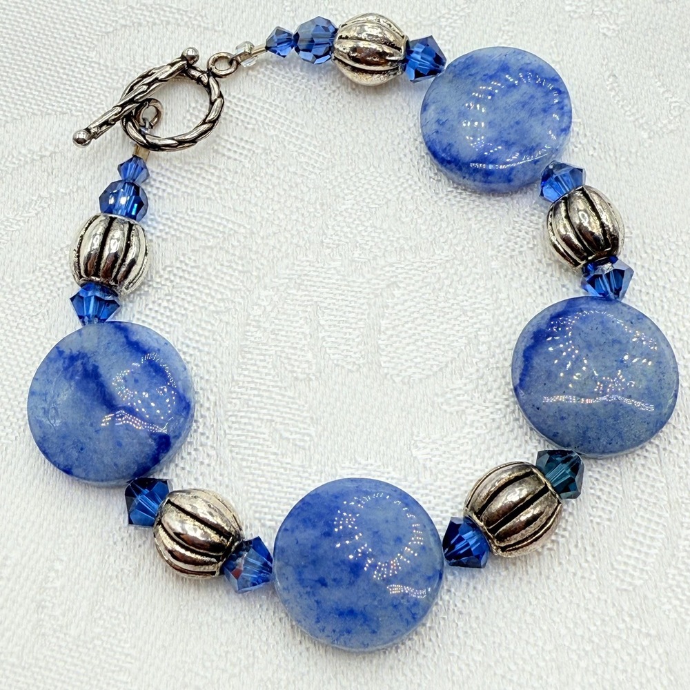 Vintage Chunky Sodalite Blue Cabochon Silver Tone Charm Bracelet